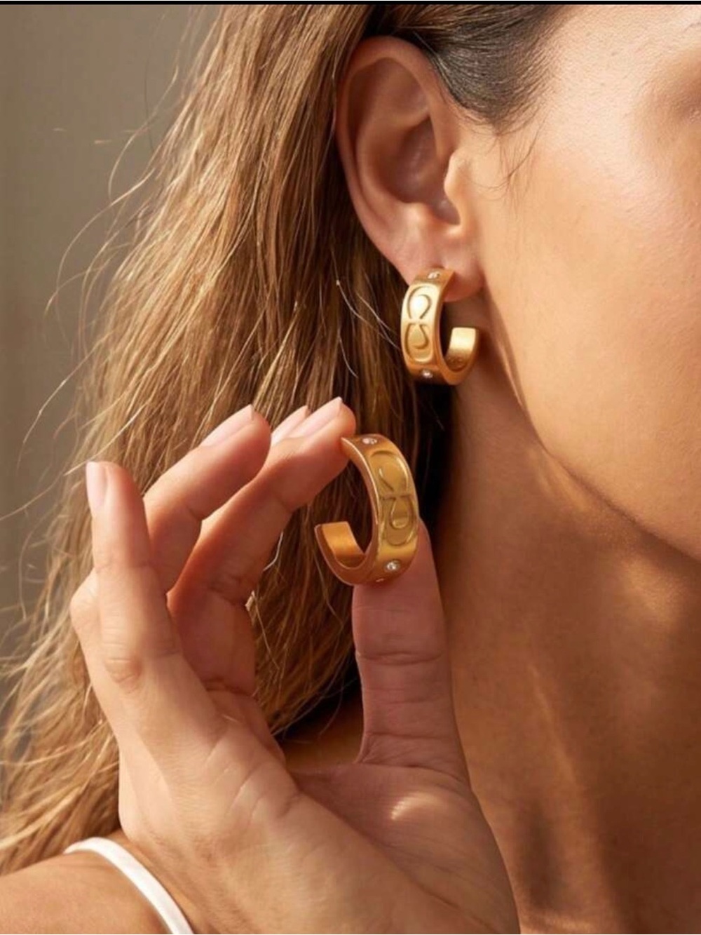 New Arrivals! Gold Hoop Earrings with Embossed Link Detail